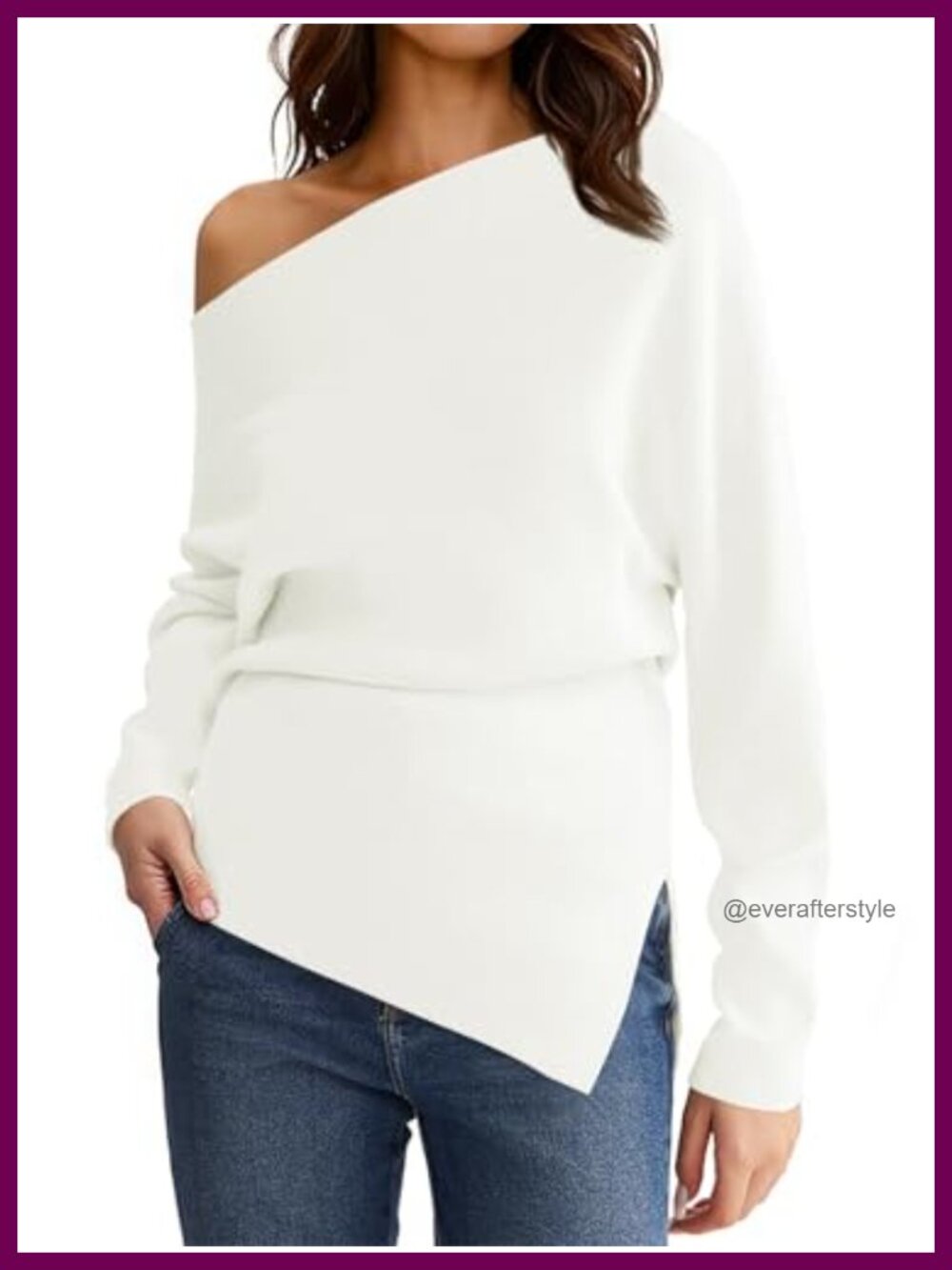 Saodimallsu Womens Off One Shoulder Sweater Batwing Sleeve Knit Pullover Top